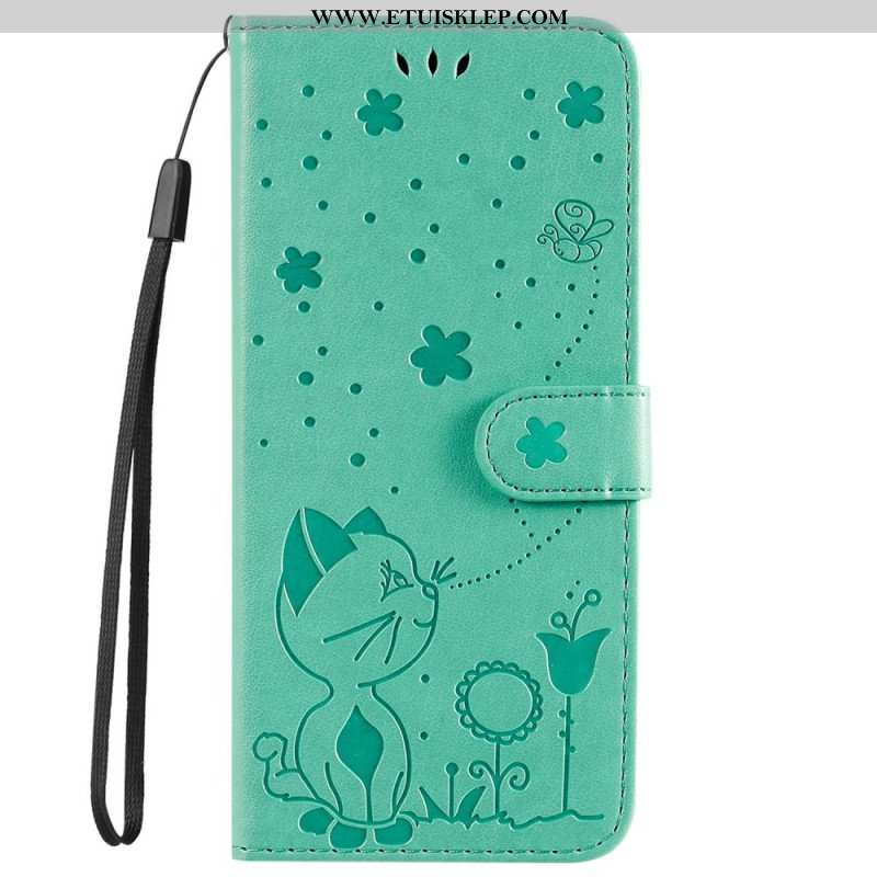 Etui Na Telefon Pokrowce do OnePlus Nord 2T 5G z Łańcuch Kot I Pszczoła Z Posiadaczem Karty Smyczy